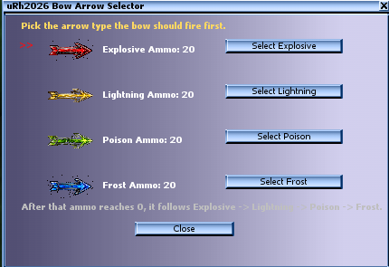 Elemental Bow arrow selector window